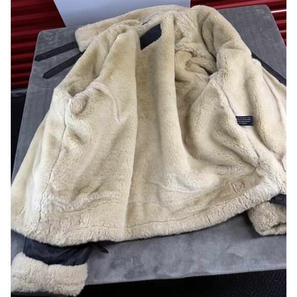 J. Elkin Alamo Uomo Faux Shearling Leather Aviator Jacket Brown Size Large - Picture 13 of 13